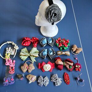 Lot Girl Hair Headband Bows gymboree pin barrette bunny polka dot handmade